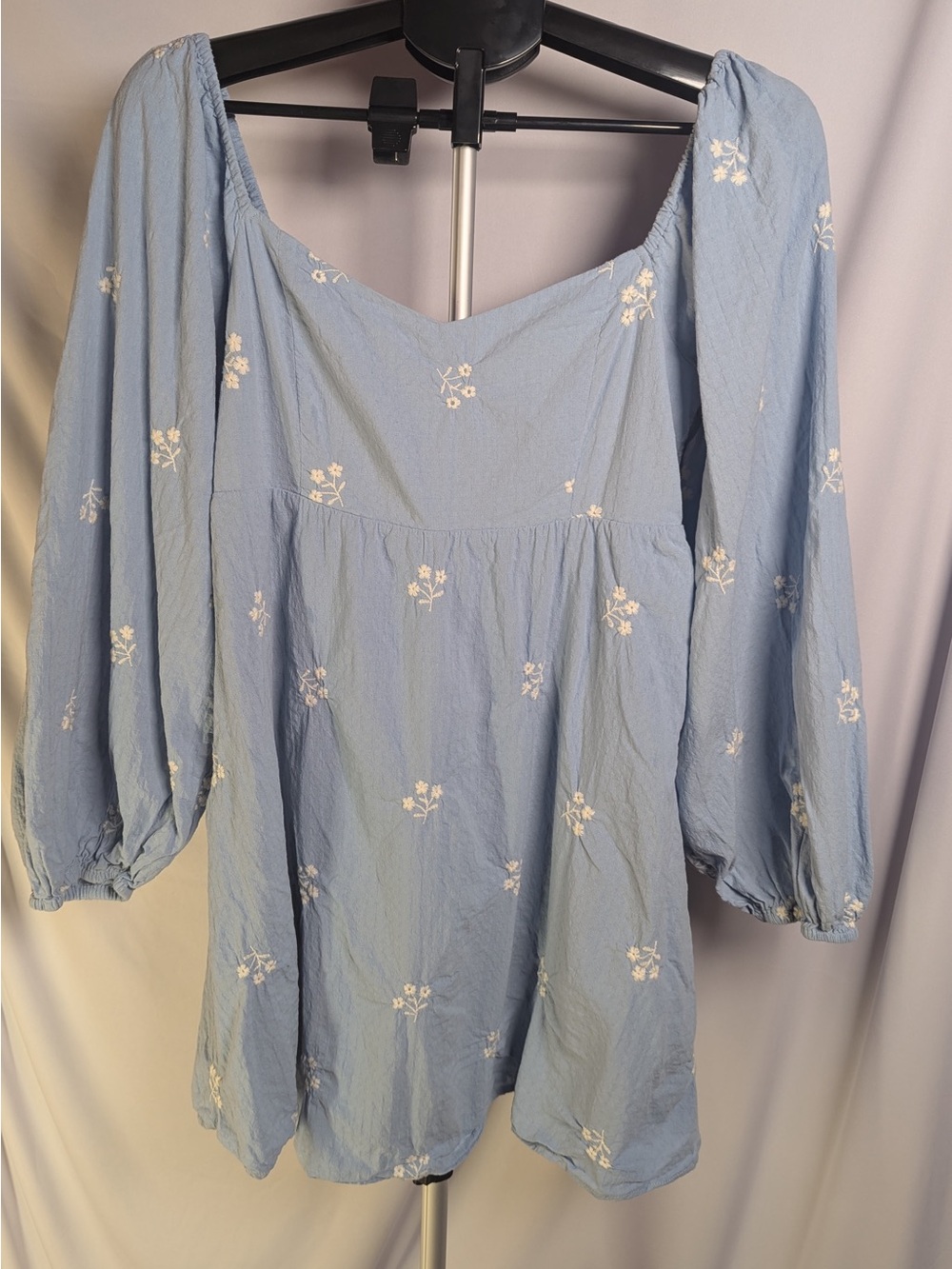 Altar'd State Light Blue Smocked Dress with Embroidered Accents